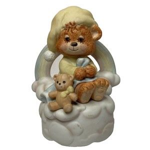 Vintage 1983 Enesco Porcelain Teddy Beddy Bear Wind Up Music Box Rainbow 5.5"
